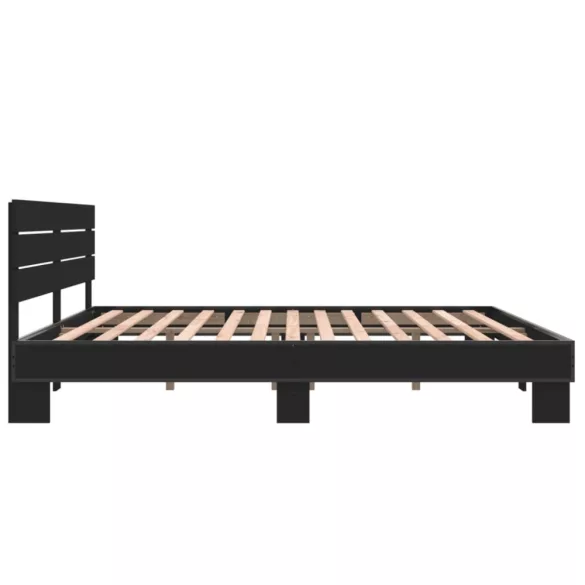 fekete szerelt fa és fém ágykeret 200 x 200 cm