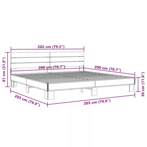 fekete szerelt fa és fém ágykeret 200 x 200 cm