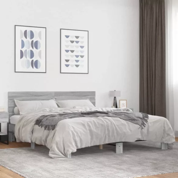 szürke sonoma szerelt fa és fém ágykeret 200 x 200 cm