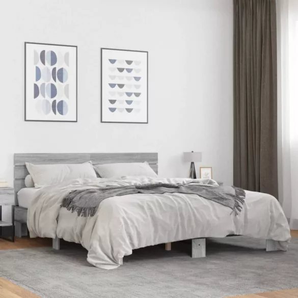 szürke sonoma szerelt fa és fém ágykeret 150 x 200 cm