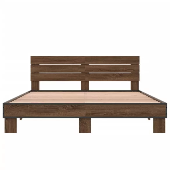 barna tölgyszínű szerelt fa és fém ágykeret 150 x 200 cm