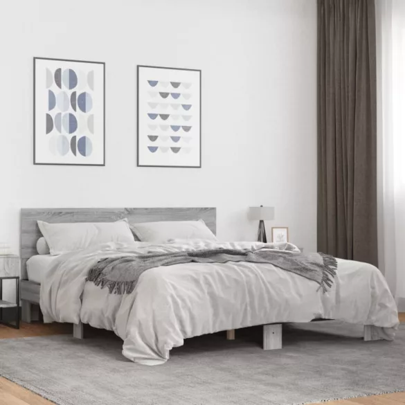 szürke sonoma szerelt fa és fém ágykeret 150 x 200 cm