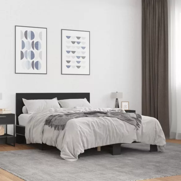 fekete szerelt fa és fém ágykeret 120 x 190 cm