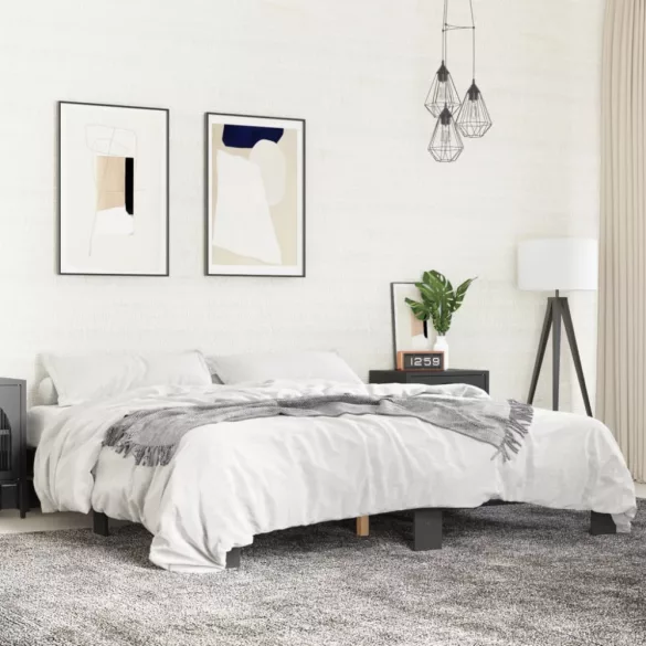 fekete szerelt fa és fém ágykeret 200 x 200 cm