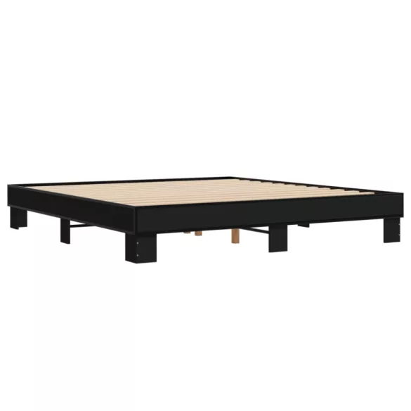 fekete szerelt fa és fém ágykeret 200 x 200 cm