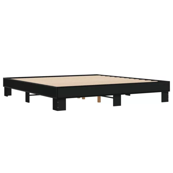 fekete szerelt fa és fém ágykeret 200 x 200 cm