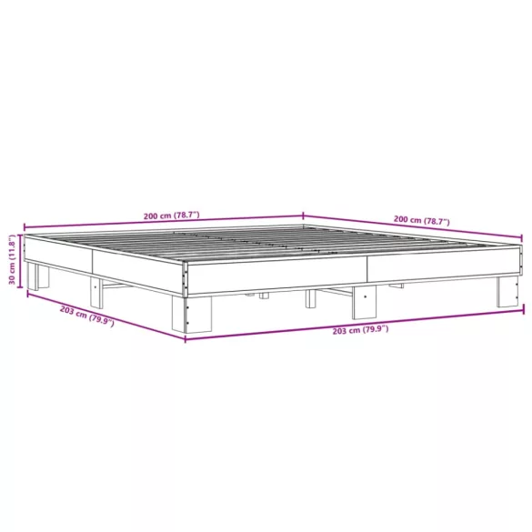 szürke sonoma szerelt fa és fém ágykeret 200 x 200 cm