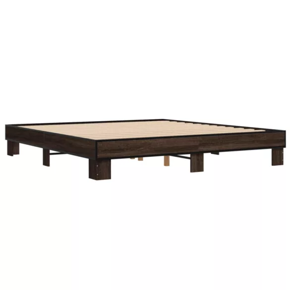 barna tölgyszínű szerelt fa és fém ágykeret 200 x 200 cm