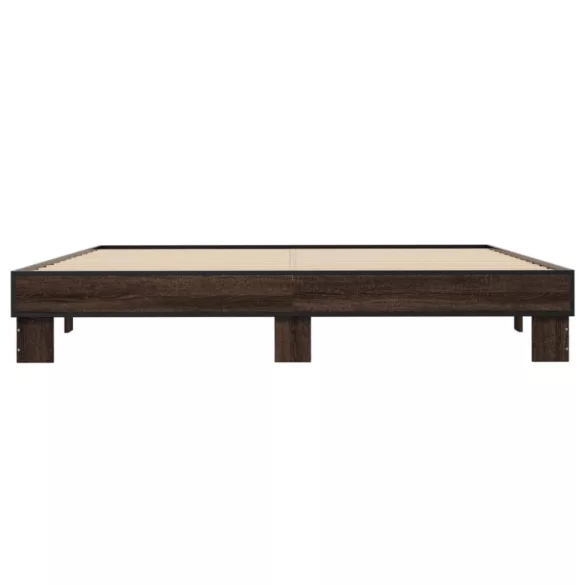 barna tölgyszínű szerelt fa és fém ágykeret 200 x 200 cm