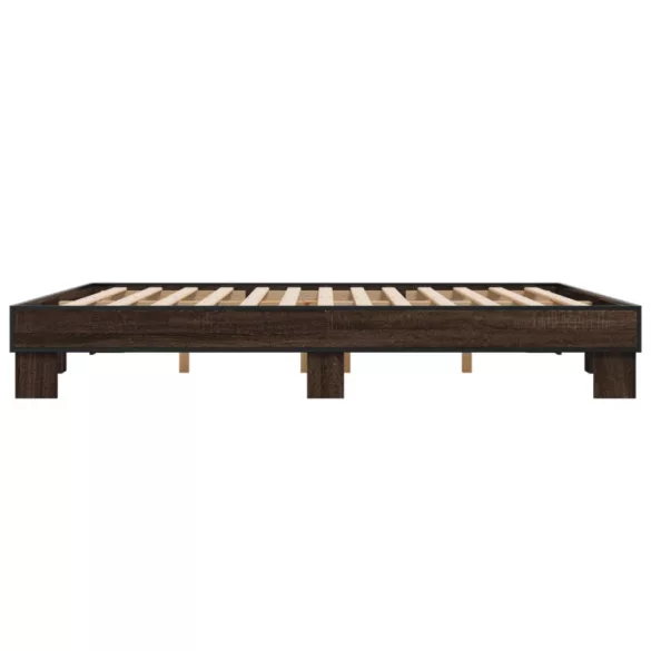 barna tölgyszínű szerelt fa és fém ágykeret 200 x 200 cm
