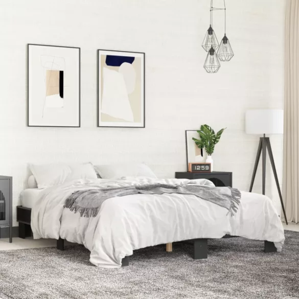 fekete szerelt fa és fém ágykeret 150 x 200 cm