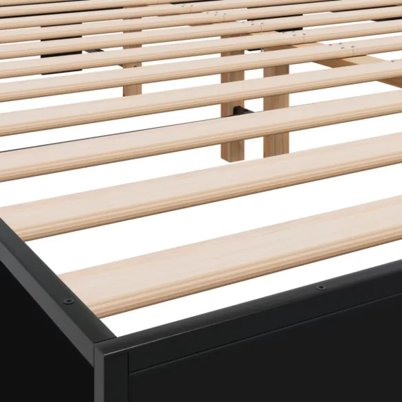 fekete szerelt fa és fém ágykeret 150 x 200 cm