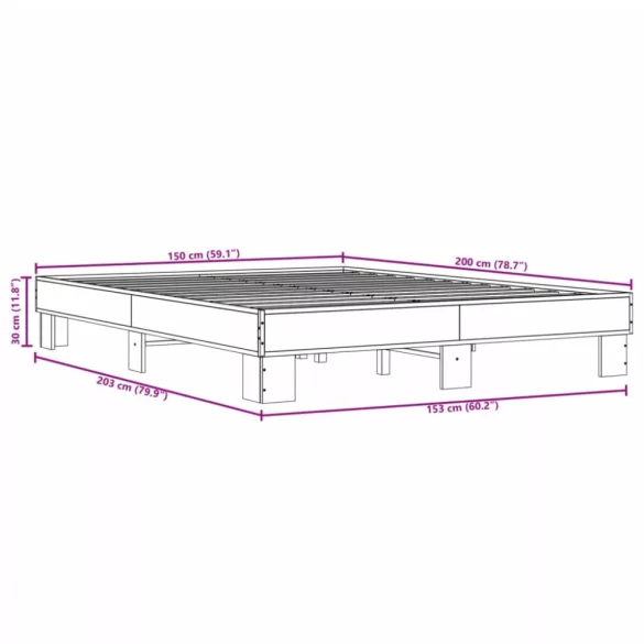 fekete szerelt fa és fém ágykeret 150 x 200 cm