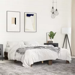   barna tölgyszínű szerelt fa és fém ágykeret 150 x 200 cm