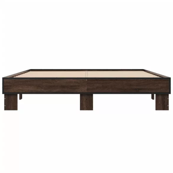 barna tölgyszínű szerelt fa és fém ágykeret 150 x 200 cm