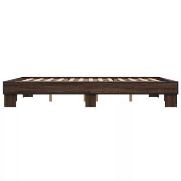 barna tölgyszínű szerelt fa és fém ágykeret 150 x 200 cm