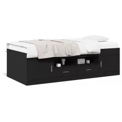 fekete kanapéágy fiókkal matrac nélkül 90x190 cm