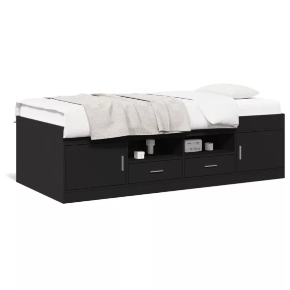 fekete kanapéágy fiókkal matrac nélkül 90x190 cm