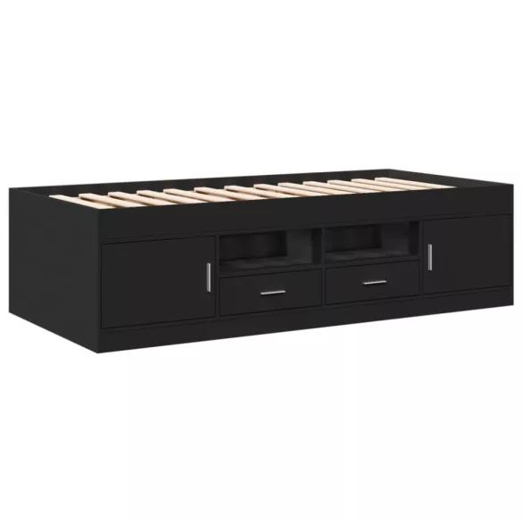 fekete kanapéágy fiókkal matrac nélkül 90x190 cm