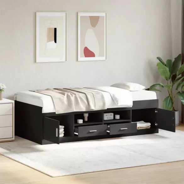 fekete kanapéágy fiókkal matrac nélkül 90x190 cm