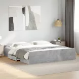 betonszürke szerelt fa ágykeret fiókokkal 200 x 200 cm