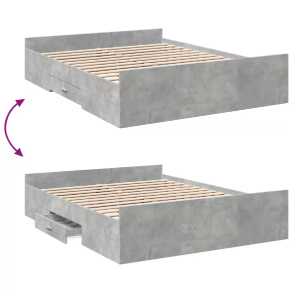 betonszürke szerelt fa ágykeret fiókokkal 140x200 cm
