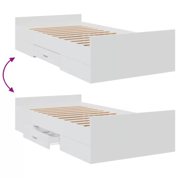 fehér szerelt fa ágykeret fiókokkal 75x190 cm