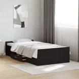 fekete szerelt fa ágykeret fiókokkal 75x190 cm
