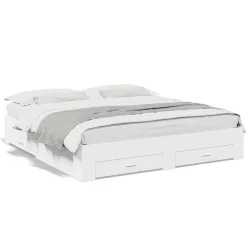 fehér szerelt fa ágykeret fiókokkal 200 x 200 cm