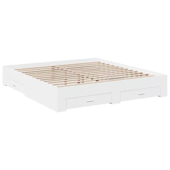 fehér szerelt fa ágykeret fiókokkal 200 x 200 cm