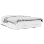 fehér szerelt fa ágykeret fiókokkal 160 x 200 cm