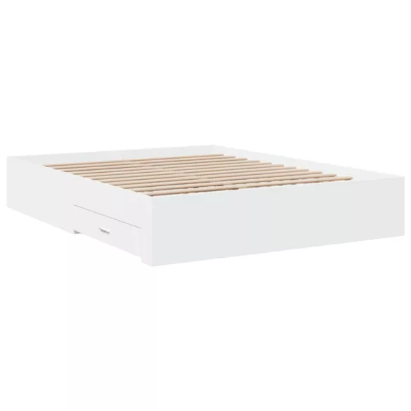 fehér szerelt fa ágykeret fiókokkal 150 x 200 cm