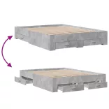 betonszürke szerelt fa ágykeret fiókokkal 150 x 200 cm