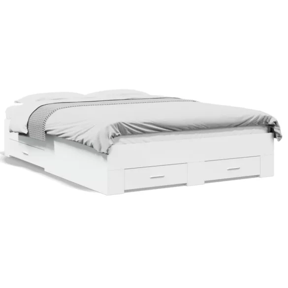 fehér szerelt fa ágykeret fiókokkal 140 x 190 cm