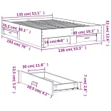 betonszürke szerelt fa ágykeret fiókokkal 135 x 190 cm