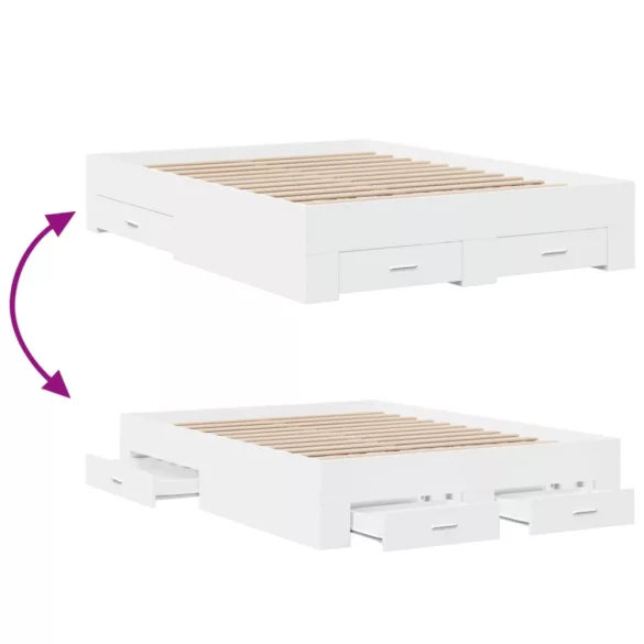 fehér szerelt fa ágykeret fiókokkal 120 x 190 cm