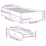 fekete szerelt fa ágykeret fiókokkal 75x190 cm