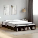 fekete szerelt fa ágykeret 150 x 200 cm