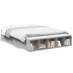 betonszürke szerelt fa ágykeret 150 x 200 cm