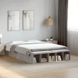 betonszürke szerelt fa ágykeret 135 x 190 cm
