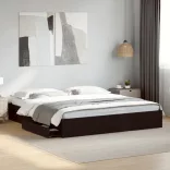 fekete szerelt fa ágykeret 200 x 200 cm