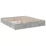 betonszürke szerelt fa ágykeret fiókokkal 200 x 200 cm