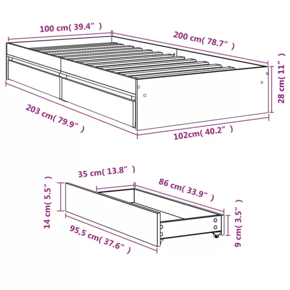 fekete szerelt fa ágykeret fiókokkal 100 x 200 cm