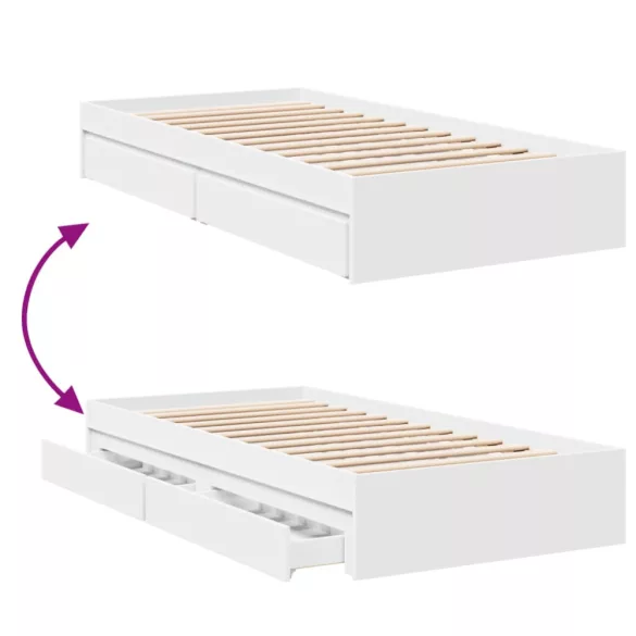 fehér szerelt fa ágykeret fiókokkal 90 x 200 cm