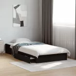 fekete szerelt fa ágykeret fiókokkal 90 x 190 cm