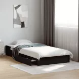 fekete szerelt fa ágykeret fiókokkal 75x190 cm