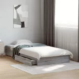 szürke sonoma színű szerelt fa ágykeret fiókokkal 75x190 cm