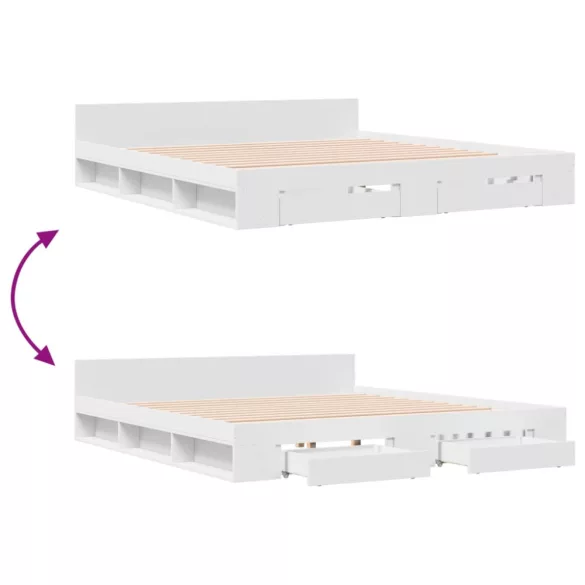 fehér szerelt fa ágykeret fiókokkal 200 x 200 cm