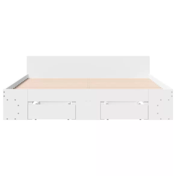 fehér szerelt fa ágykeret fiókokkal 140x200 cm