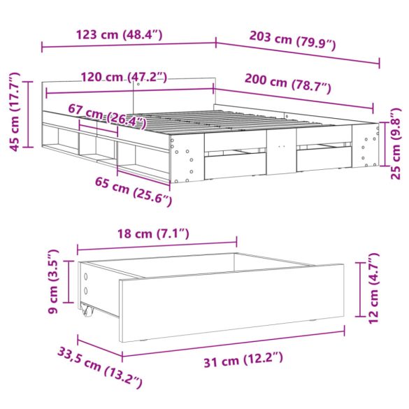 fehér szerelt fa ágykeret fiókkal 120 x 200 cm